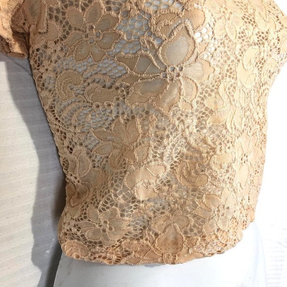 ZARA TRAFALUC Peach Floral Lace Crop Top Shirt ~ S - Picture 2 of 8